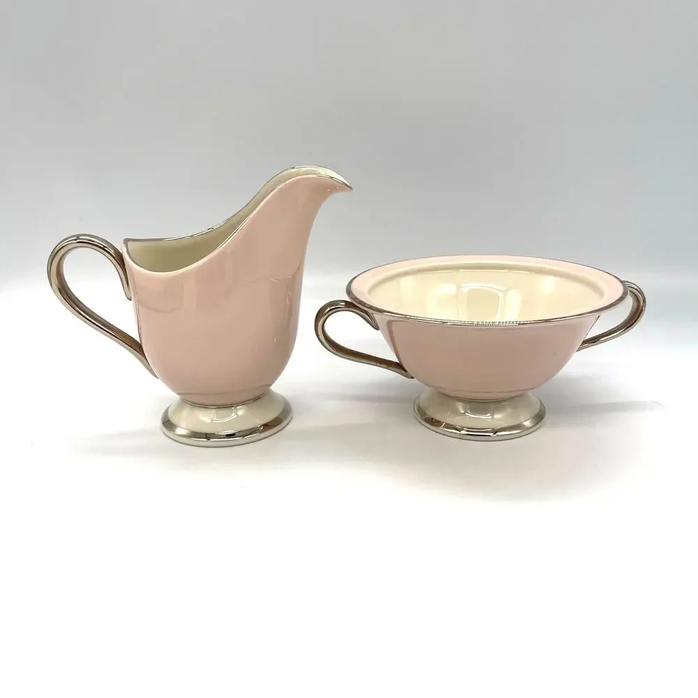 Vintage Colonial Fine China Porcelain Pink & White Cream & Sugar *No Lid